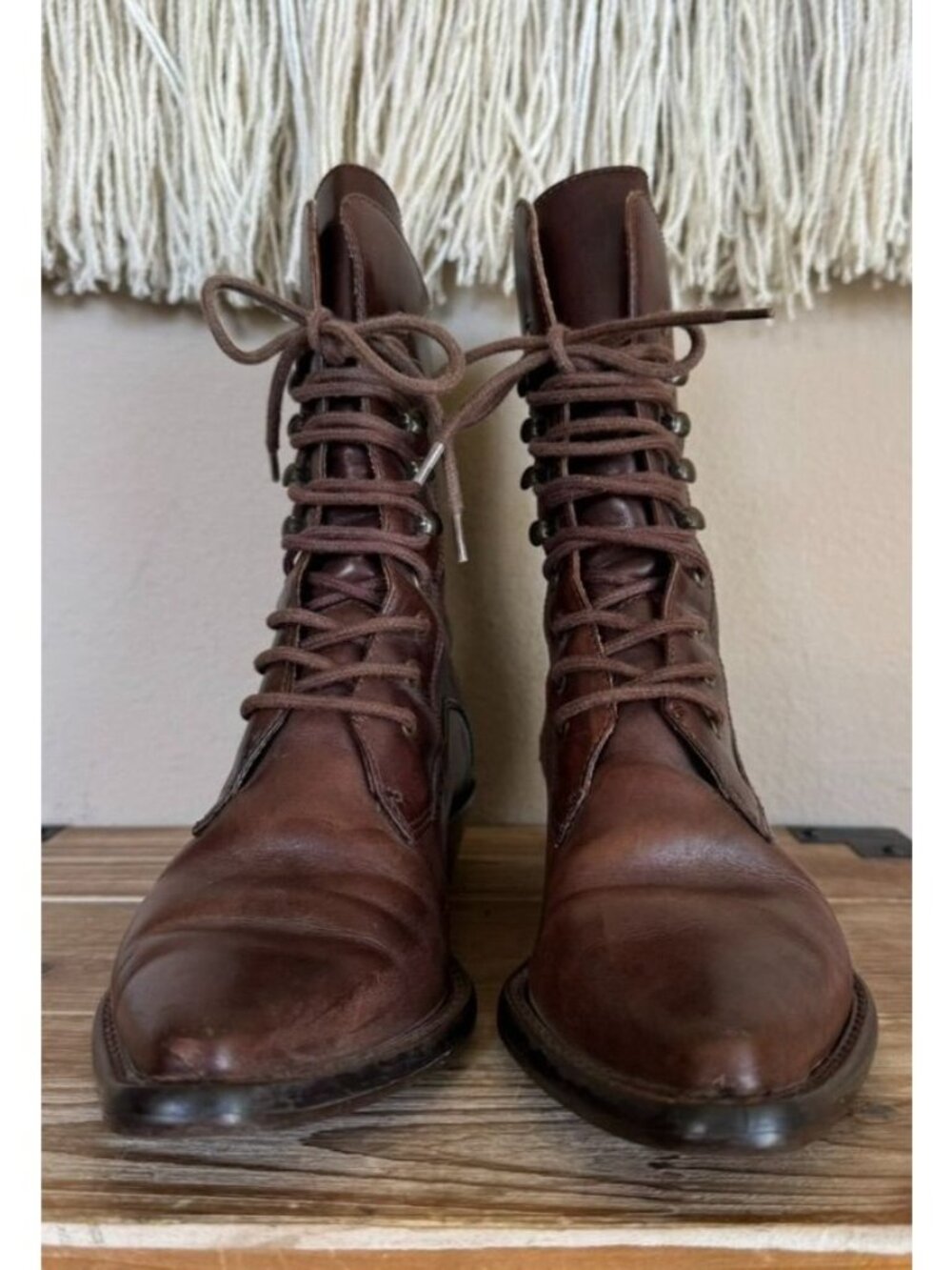 80s Vintage Nine West Brown Leather Lace Up Victorian Western Ankle Boots 8.5 - Picture 4 of 14